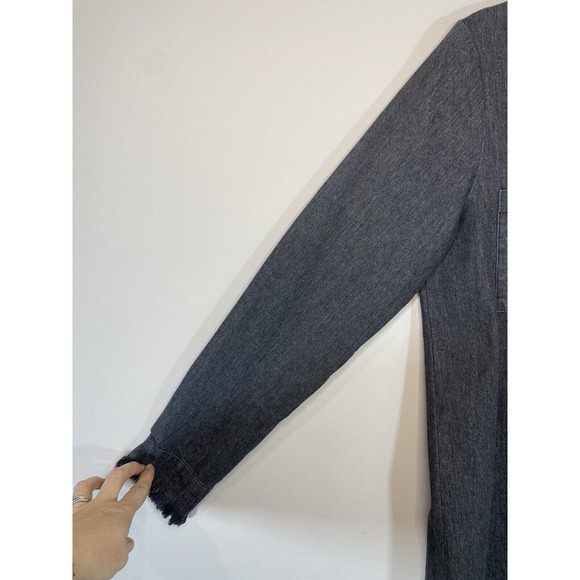 Francis Cabrel SMALL Faint‎ Black Denim Collared Pockets Frayed Hem Shirt Dress - Picture 3 of 8
